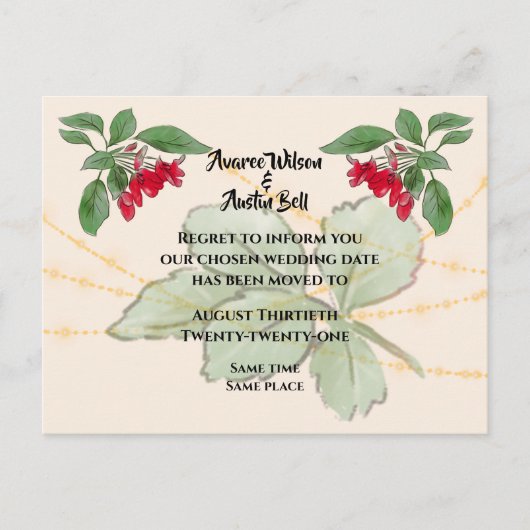 Uitstel Rode Rozen Bruiloft Aankondigingskaart (Voorkant)