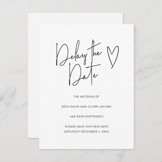 Uitstel van datum Wijziging van plannen Eenvoudige Aankondigingskaart (Voorkant / Achterkant)