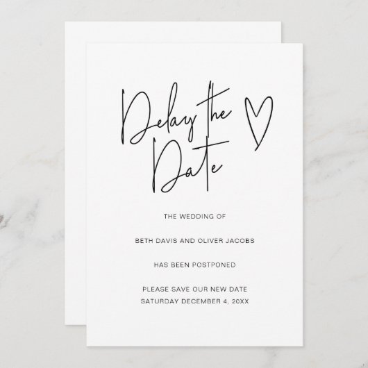 Uitstel van datum Wijziging van plannen Eenvoudige Save The Date (Voorkant / Achterkant)