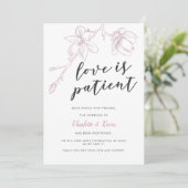 Uitstel van de bruiloft met roze bloemen: Love Is  Aankondiging (Staand voorkant)