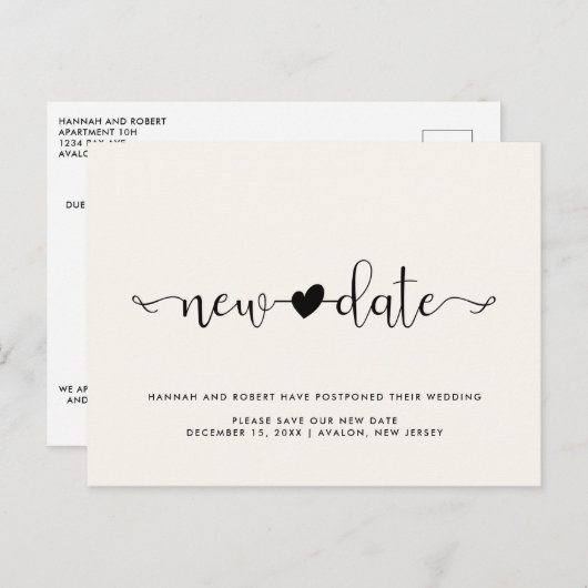 Uitstel van de bruiloft Nieuwe datum & Heart Light Aankondigingskaart (Voorkant / Achterkant)