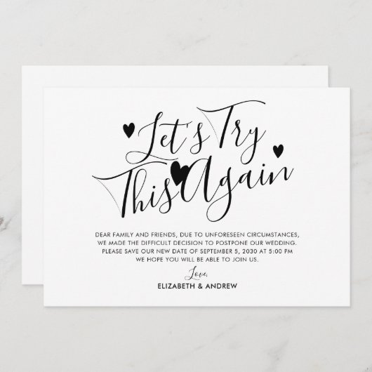Uitstel van de bruiloft Nieuwe datum Laten we het  Aankondiging (Voorkant / Achterkant)