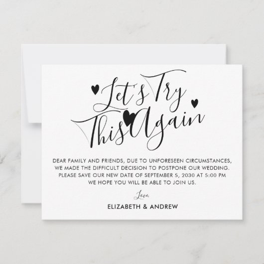 Uitstel van de bruiloft Plan wijzigen Probeer het  Aankondiging (Voorkant)