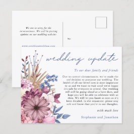 Uitstel van de bruiloft Update Modern Script Bloem Aankondigingskaart