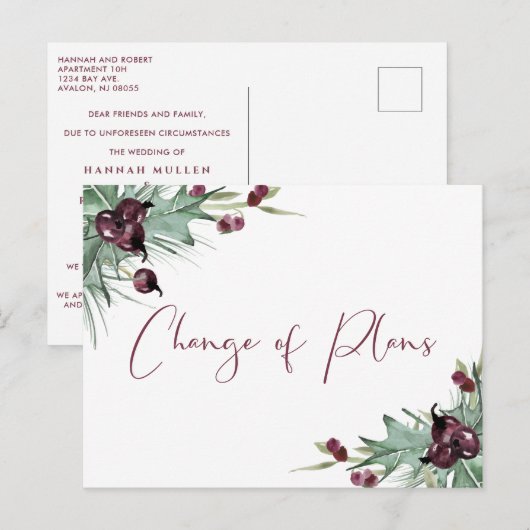 Uitstel van de bruiloft Verandering van plannen Hu Aankondigingskaart (Voorkant / Achterkant)