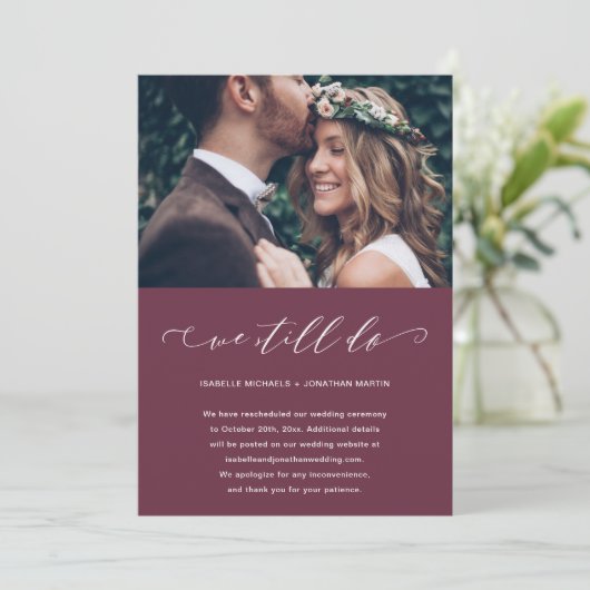 Uitstel van de bruiloft We trouwen nog steeds Bour Aankondiging (Staand voorkant)