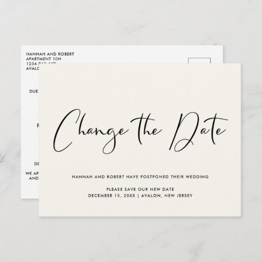 Uitstel van de bruiloft Wijzig de datum Licht crem Aankondigingskaart (Voorkant / Achterkant)