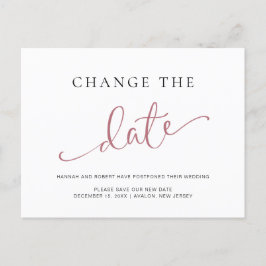 Uitstel van de bruiloft Wijzig de datum Roos Zwart Aankondigingskaart