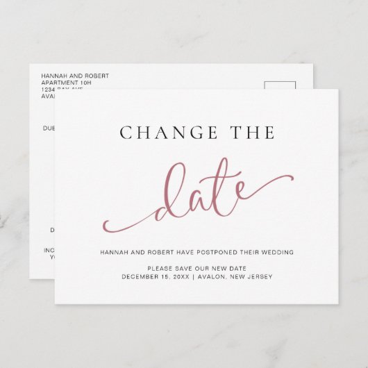 Uitstel van de bruiloft Wijzig de datum Roos Zwart Aankondigingskaart (Voorkant / Achterkant)