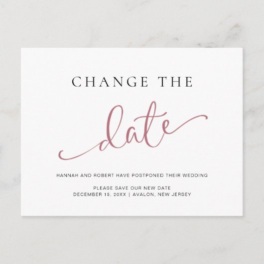 Uitstel van de bruiloft Wijzig de datum Roos Zwart Aankondigingskaart (Voorkant)