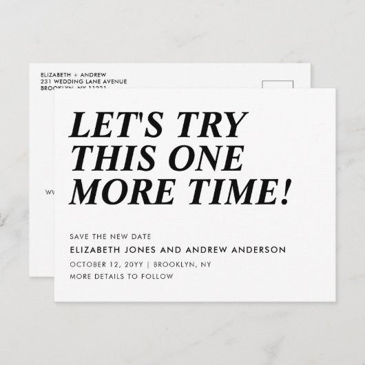 Uitstel van de bruiloft Wijziging van de datum Nog Aankondigingskaart (Voorkant / Achterkant)