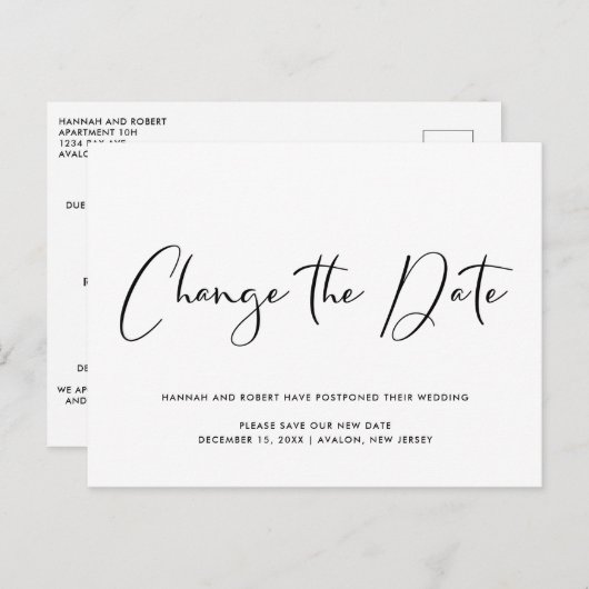 Uitstel van de bruiloft Wijziging van de datum Zwa Aankondigingskaart (Voorkant / Achterkant)
