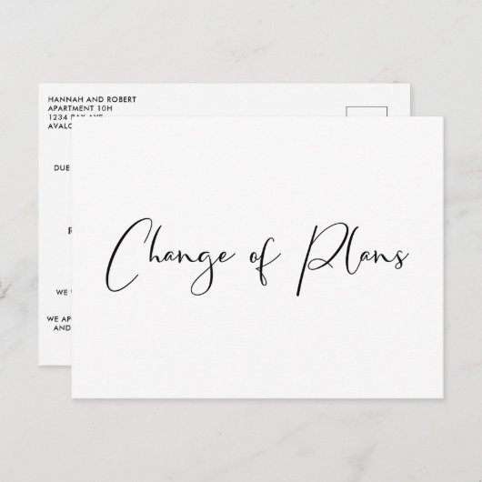 Uitstel van de bruiloft Wijziging van plannen Zwar Aankondigingskaart (Voorkant / Achterkant)