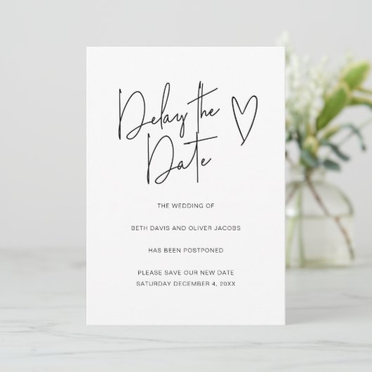 Uitstel van de datum Eenvoudige uitnodiging voor w (Staand voorkant)