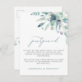 Uitstel van de delicate blauwe bloemige bruiloft aankondigingskaart (Voorkant / Achterkant)