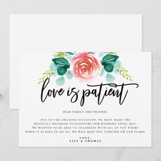 Uitstel van de trouwerij uit liefde aankondiging (Voorkant / Achterkant)