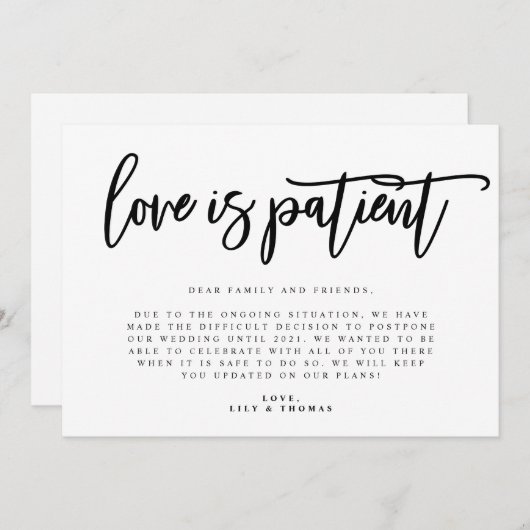 Uitstel van de trouwerij uit liefde aankondiging (Voorkant / Achterkant)