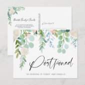 Uitstel van het huwelijk Aquarel Bloemrijke Groene Aankondigingskaart (Voorkant / Achterkant)