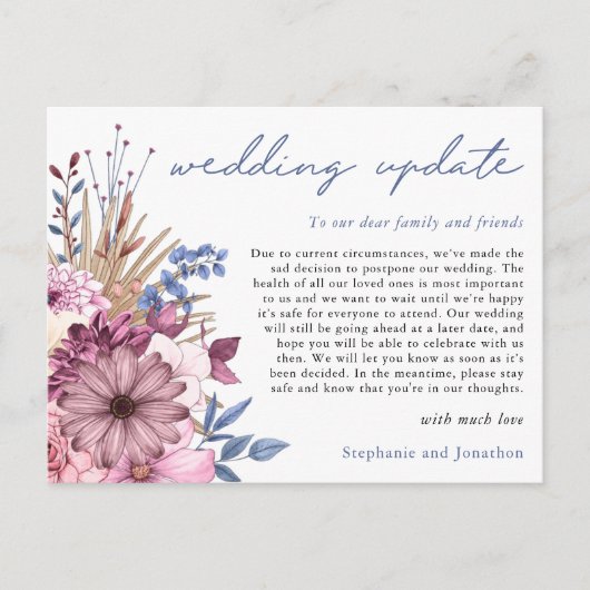 Uitstel van het huwelijk Update Moderne Script Blo Aankondigingskaart (Voorkant)