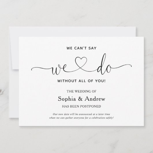 Uitstel van het huwelijksbericht dat we niet kunne kaart (Voorkant)