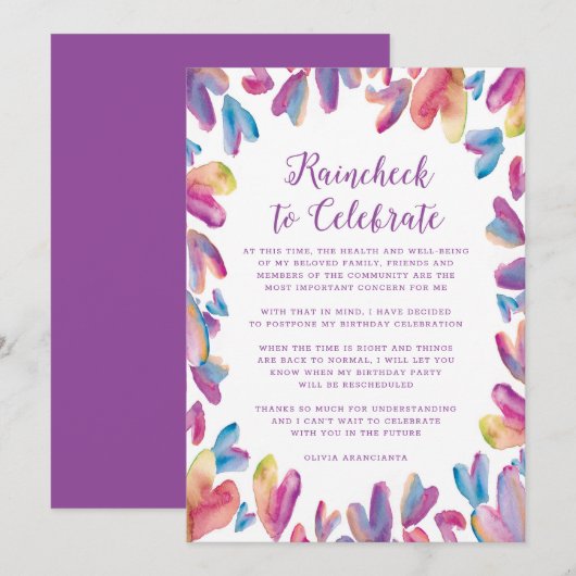 Uitstel van Watercolor Hearts Kaart (Voorkant / Achterkant)