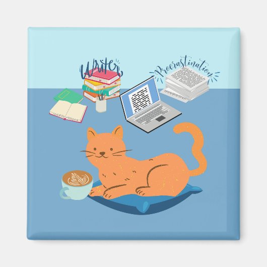 Uitstelgedrag Schrijver Cat Magneet (Voorkant)