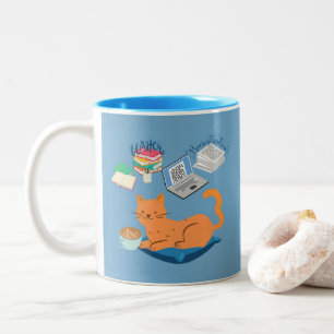 Uitstelgedrag Schrijver Cat Tweekleurige Koffiemok