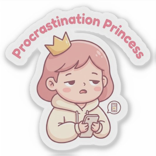 Uitstelprinses Cute Sticker (Voorkant)