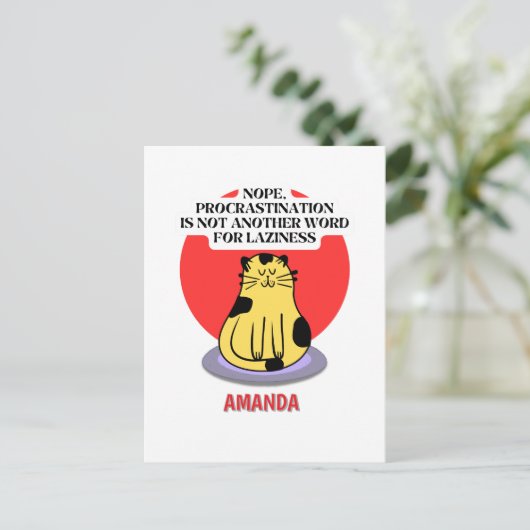 Uitstelthema Katten Meme Briefkaart (Staand voorkant)
