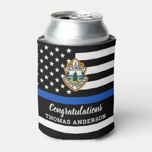 Uittreding van de politieagent op blauwe lijn Logo Blikjeskoeler (Blikje Voorkant)