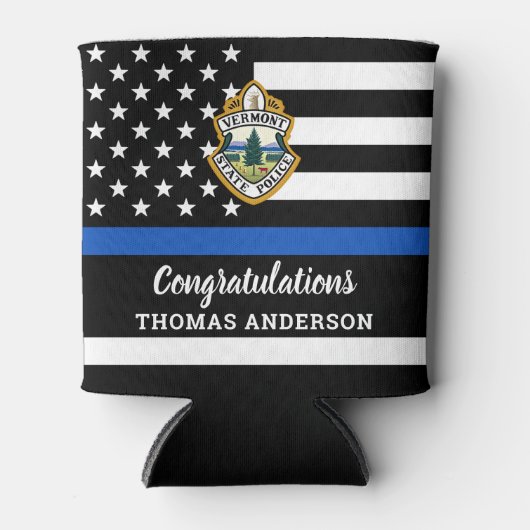 Uittreding van de politieagent op blauwe lijn Logo Blikjeskoeler (Voorkant)