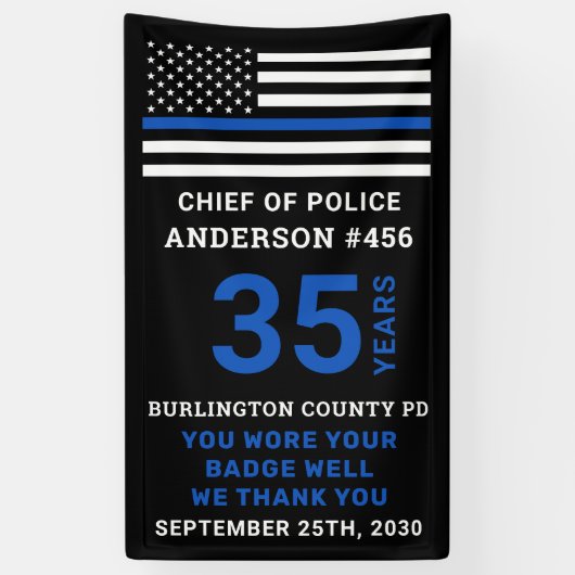 Uittreding van de Thin Blue Line Flag Police Party Spandoek (Verticaal)