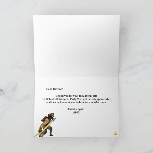 Uittreding voor zwarte en gouden brandweerlieden H Bedankkaart (Binnen)