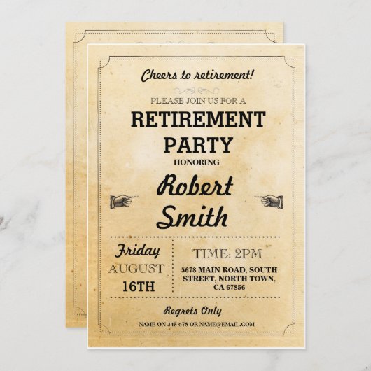 Uittredingen Uitnodiging Rustic Cheers in ruste BB (Voorkant / Achterkant)