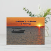 Uittredingsaankondiging Gevist boot op zonsonderga Aankondiging (Staand voorkant)