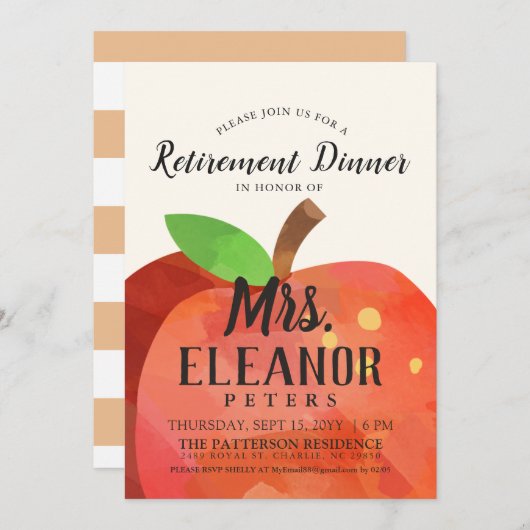 Uittredingsdiner Apple van de leraar uitnodigt Kaart (Voorkant / Achterkant)