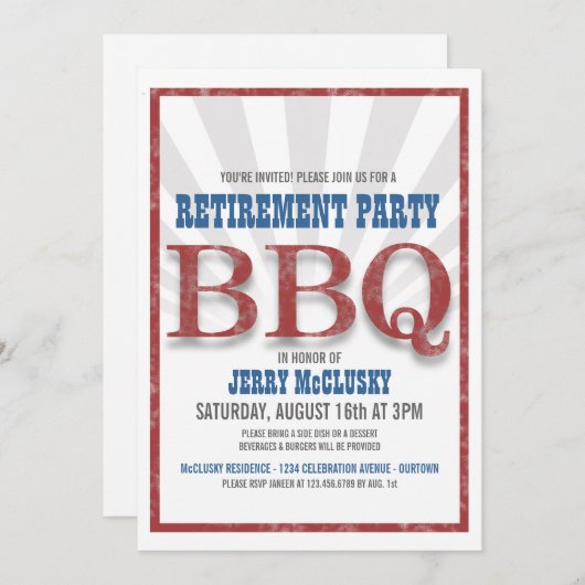 Uittredingspartij Barbeque Uitnodigingen (Voorkant / Achterkant)