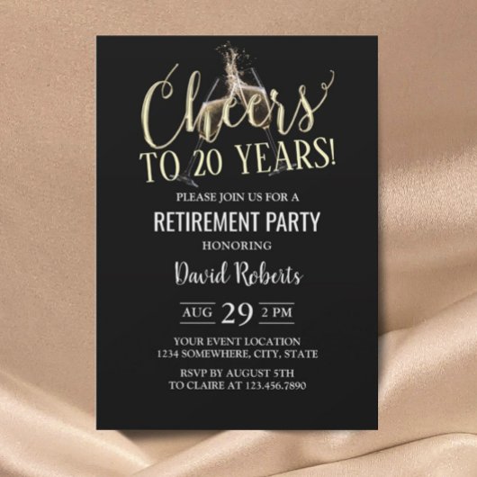 Uittredingspartij Champagne Cheers Black & Gold Kaart