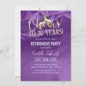 Uittredingspartij Champagne Cheers Paarse Silk Kaart (Voorkant)