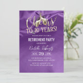 Uittredingspartij Champagne Cheers Paarse Silk Kaart (Staand voorkant)