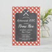 Uittredingspartij nodigt Red Gingham BBQ Chalk uit Kaart (Staand voorkant)