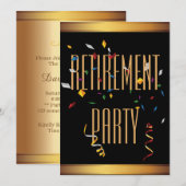 Uittredingspartij voor zwarte en gouden Confetti Kaart (Voorkant / Achterkant)