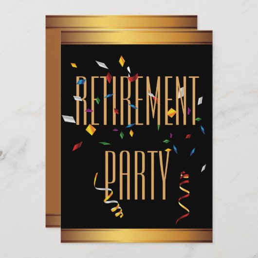 Uittredingspartij voor zwarte en gouden Confetti Kaart (Voorkant / Achterkant)