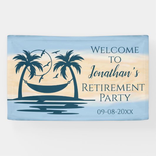 Uittredingsstrand palm Trees Hammock Party Welkom Spandoek (Horizontaal)