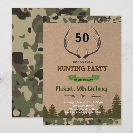 Uittredingsuitnodiging voor herten kaart (Voorkant / Achterkant)