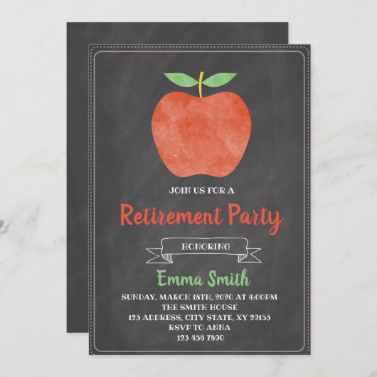 Uittredingsuitnodiging voor leraar Apple Kaart (Voorkant / Achterkant)
