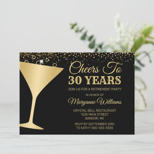 Uittredingsvergoeding Champagne Glass Gold Black Kaart (Staand voorkant)