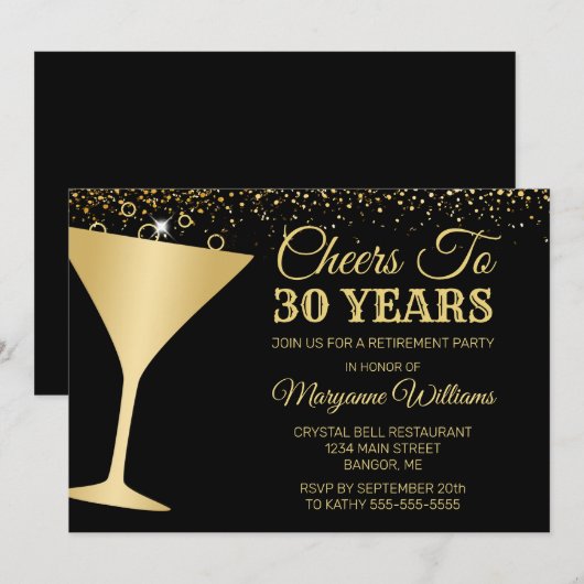 Uittredingsvergoeding Champagne Glass Gold Black Kaart (Voorkant / Achterkant)