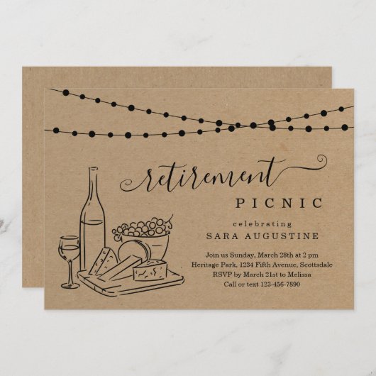 Uittredingswijn en kaaspicknick kaart (Voorkant / Achterkant)