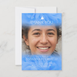 Uitvaart blauw zacht roos foto familie dank u kaar bedankkaart